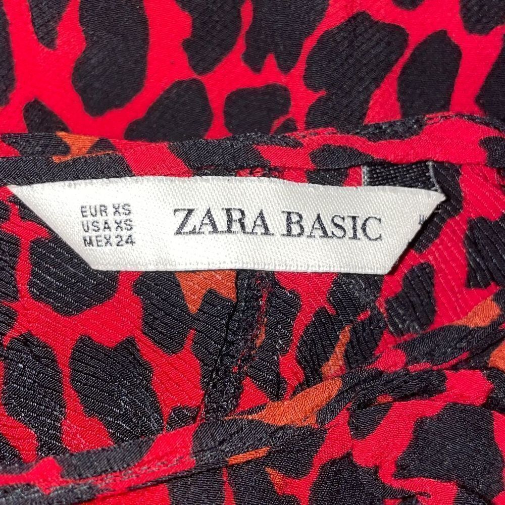 Zara Red Leopard Print Ruched Sleeve Top, Size XS - Picture 3 of 4